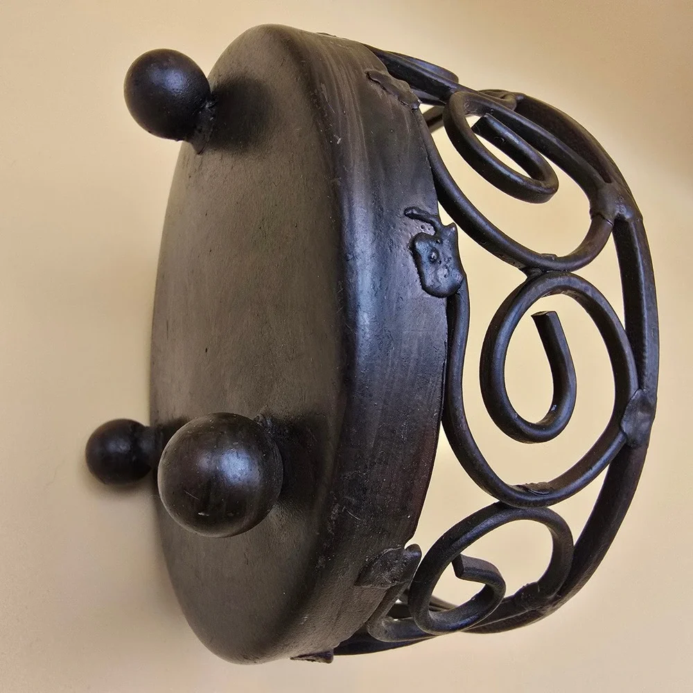 Wrought Iron Scrollwork Candle Holder Stand Ball Feet‎ Dark Bronze 4.5 Inch